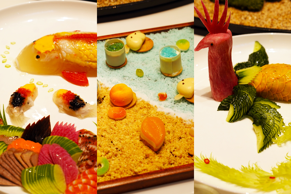 大觀樓長(zhǎng)聯(lián)宴。從左至右依次為翠羽丹霞、四圍香稻、西翥靈儀。供圖